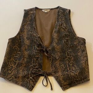 Vigoss Brown Snake-Print Reptile Tie-Front Vest— size medium, denim